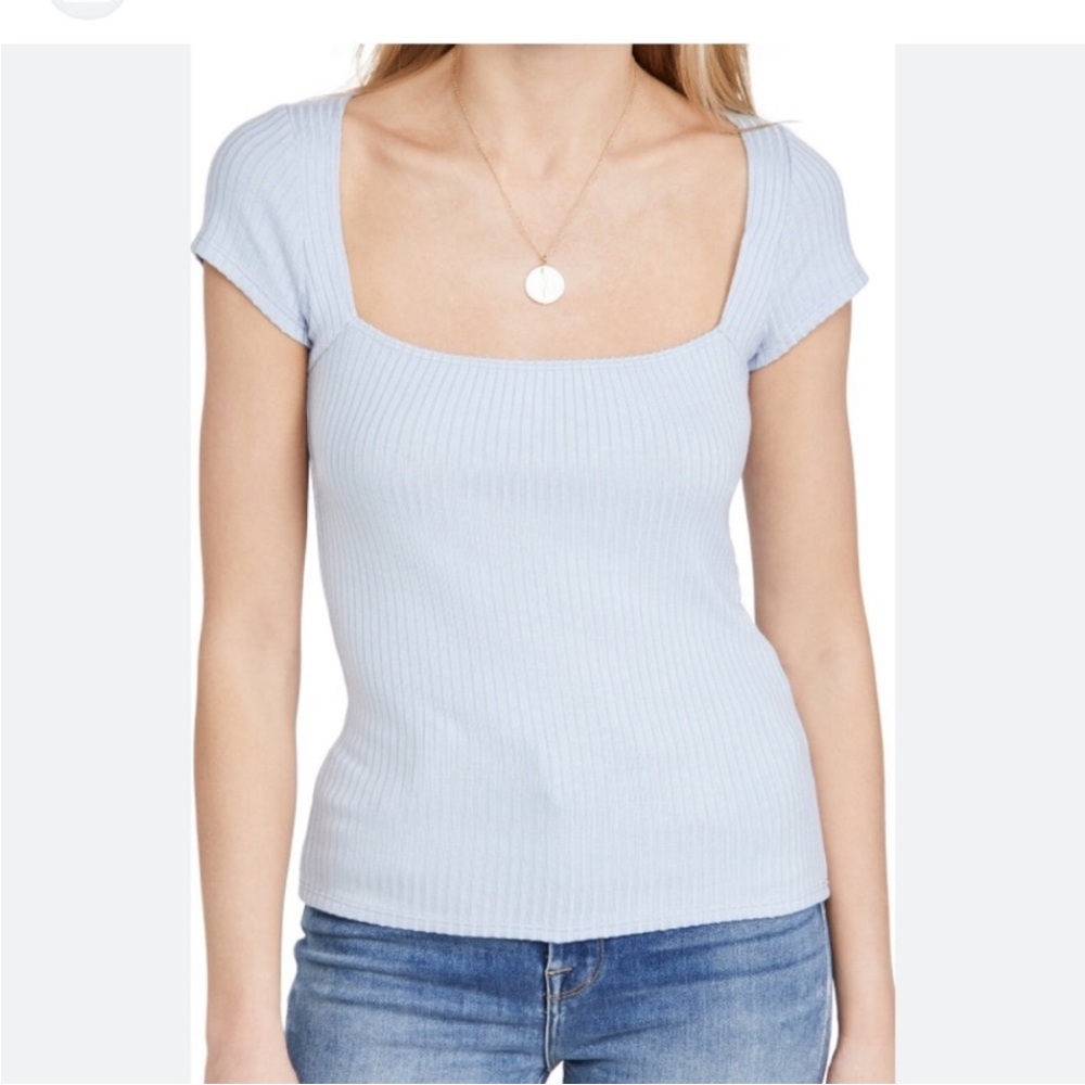 Reformation Bardot Sky Blue Stretch Rib Top S New